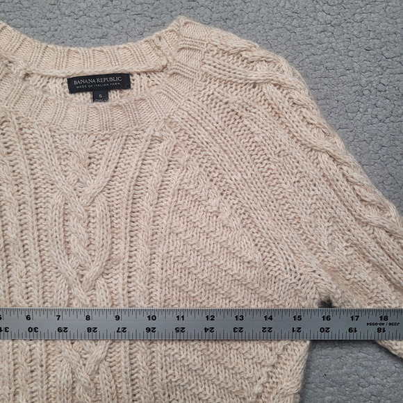 Banana Republic Sweater Small Tan Cable Knit Fringe Western Boho Wool Alpaca - Picture 10 of 10